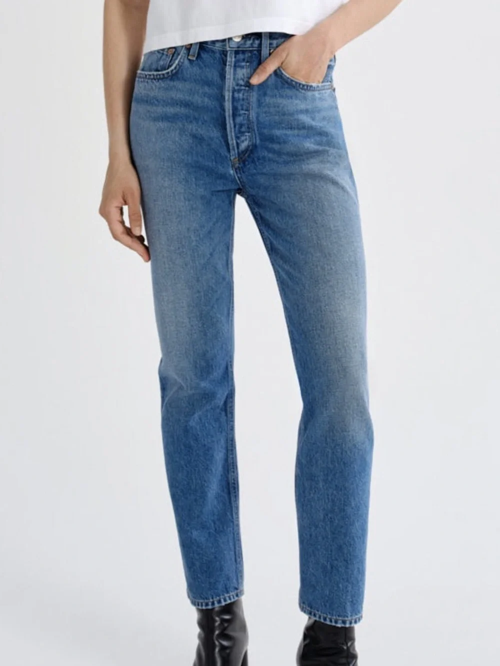 Agolde Riley High Rise Straight Crop Jeans medium wash Sz 24 women’s